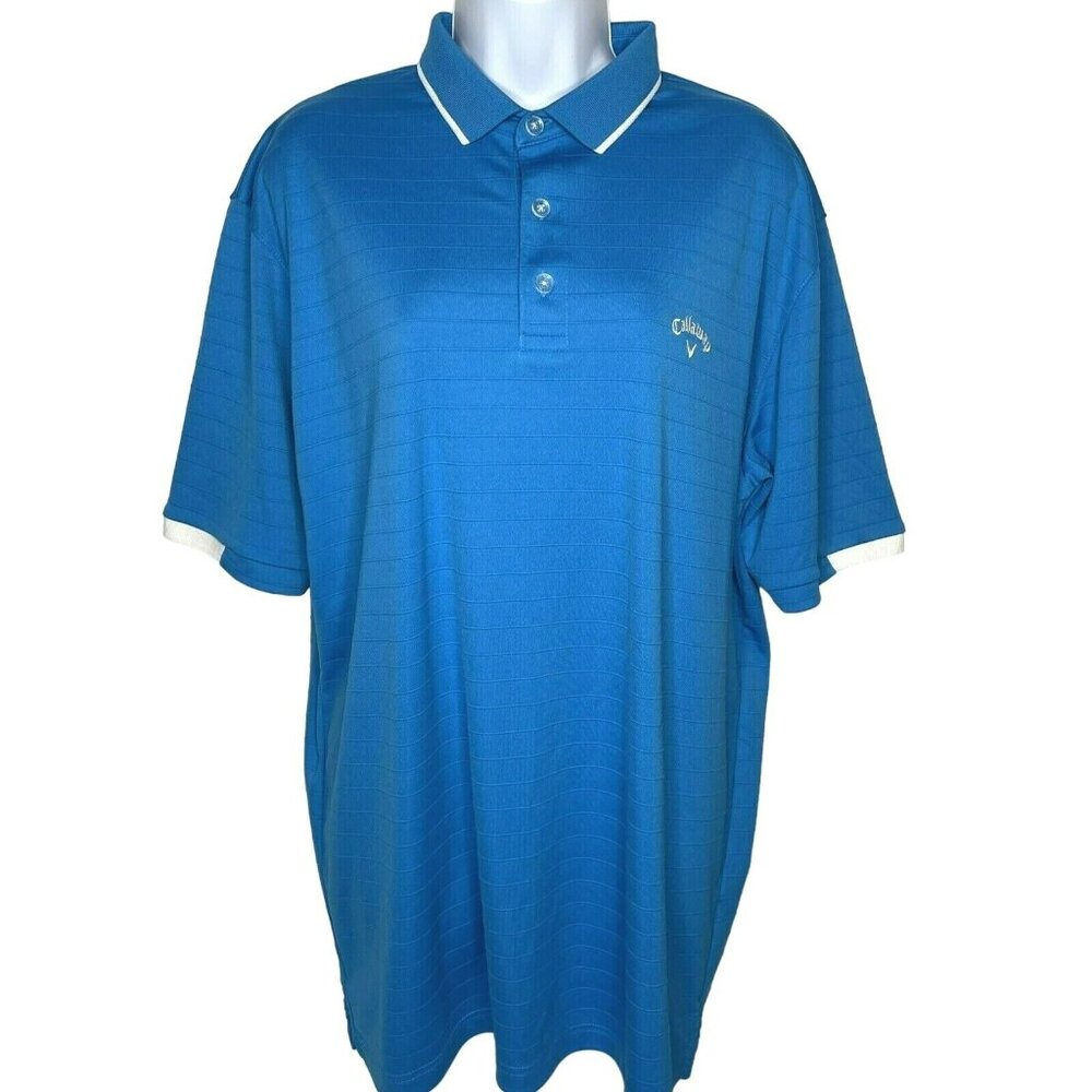 Callaway Mens Sz LG Opti-Dri Golf Polo Shirt Bright Blue Short Sleeve White Logo
